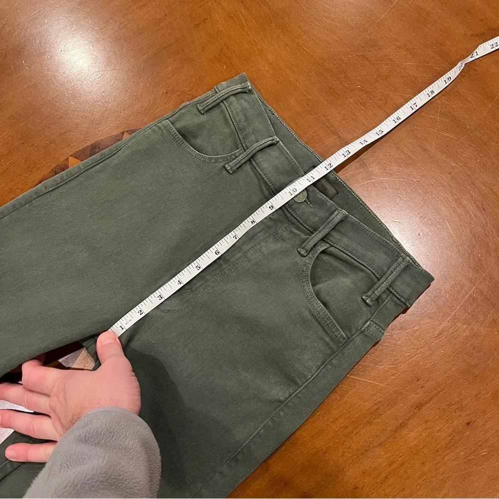 MOTHER‎ Women’s The Hustler Ankle Fray Olive Green 25 High-Rise Raw Hem Flare